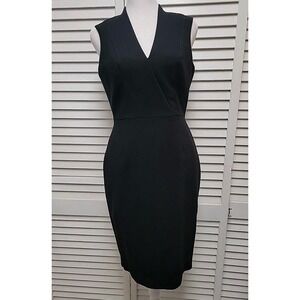 WHBM Petites Black Sleeveless Sheath Dress Hidden Zipper Back Deep V SZ 2P